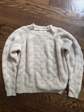 Elodie Cream Cable-Pattern Crewneck Sweater